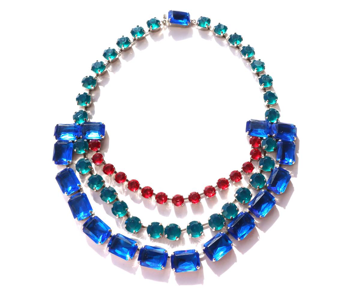 ★70s vintage red blue green acrylic necklace_画像1