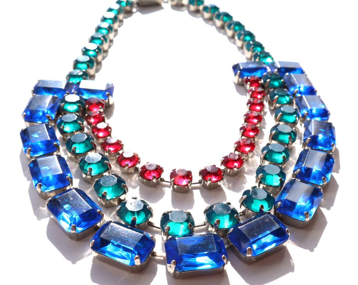 ★70s vintage red blue green acrylic necklace_画像3