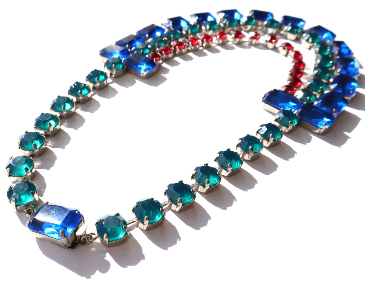 ★70s vintage red blue green acrylic necklace_画像7