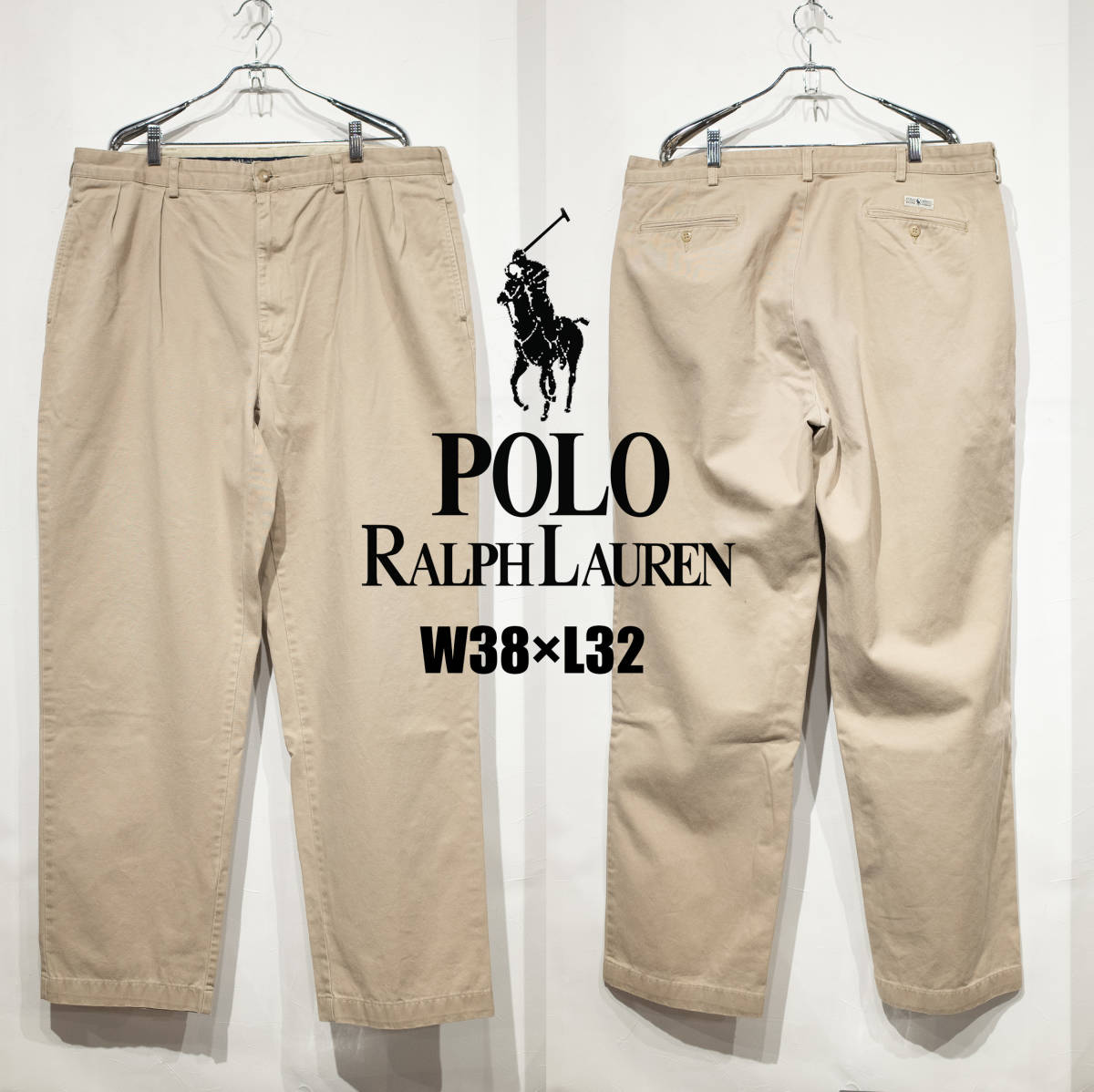 【大きいサイズ】W38L32 / 90’s POLO RALPH LAUREN ANDREW PANT ポロラルフローレン ベージュ ハイウエスト チノパン ツータック_画像1