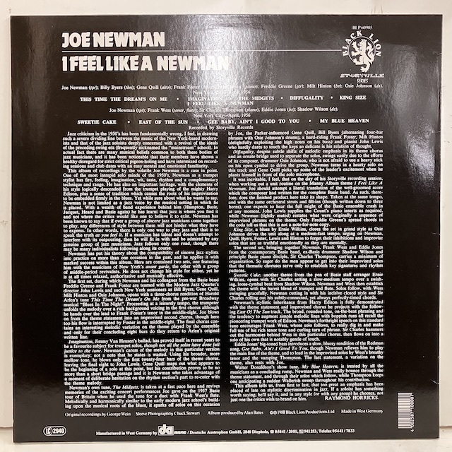 ●即決LP Joe Newman / I Feel Like a Newman j35080 独88年盤 米Storyville 56年 STLP 905の別カバー高音質再発_画像4