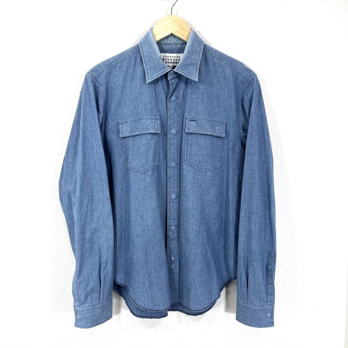 Maison Margiela ⑩ JAPANESE CHAMBRAY OVERSHIRT автомобиль n пятно - рубашка 38 кнопка-застежка Denim mezzo n Margiela Martin 