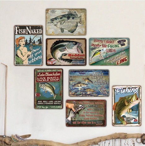 A3096 metal autograph made of metal tin plate signboard poster fish sea fishing fishing gear lure fishing fish . bus illustrated reference book shop animal [3802