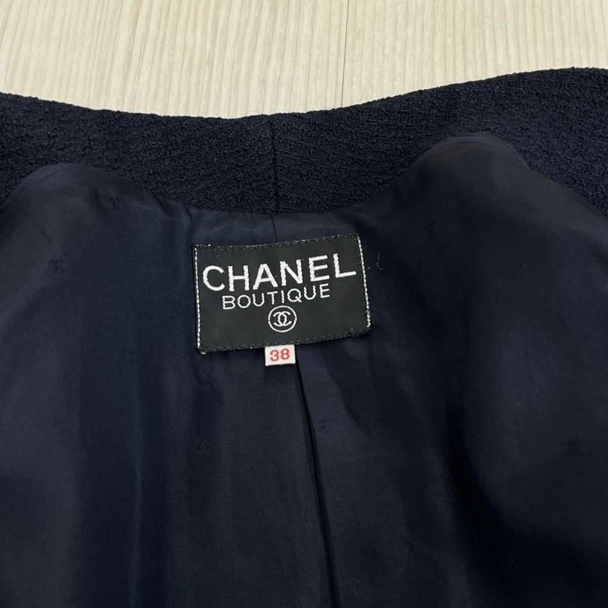 高級 CHANEL シャネル 20854 手書きタグ ウール 裏地シルク COCO ココボタン ツイード ジャケット&スカート セットアップスーツ_画像5