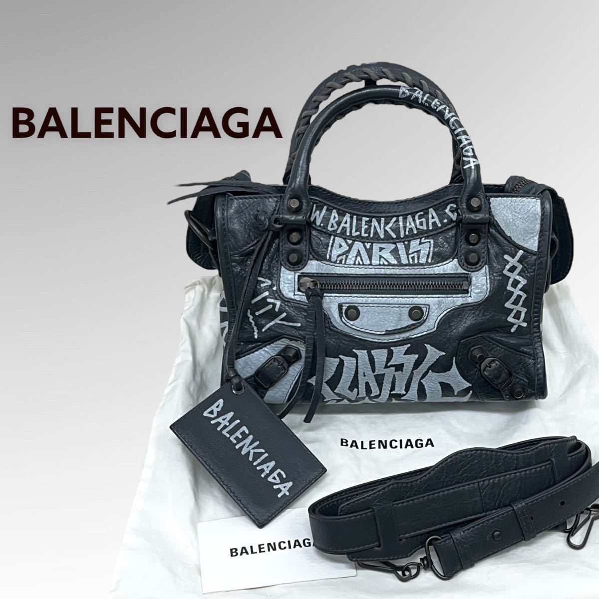 保存袋付き BALENCIAGA バレンシアガ グラフィティ クラシックミニ 2way レザー ショルダーバッグ 300295 1190