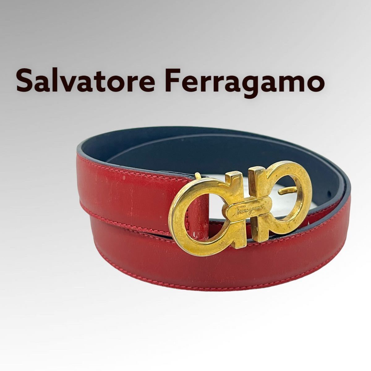Salvatore Ferragamo サルヴァトーレ フェラガモ ダブルガンチーニ バックル レザー ベルト 236091 赤 レディース