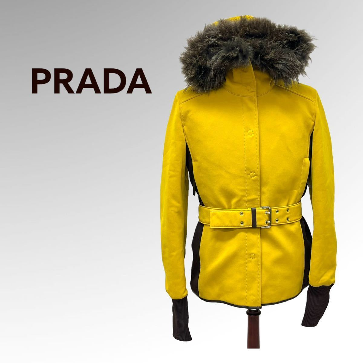 PRADA プラダ ロゴラバーパッチ ナイロン混 サイドリブ ラクーンファー