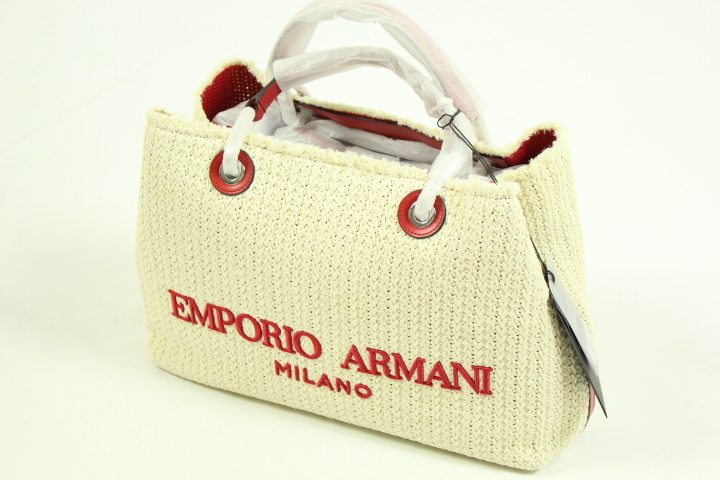 エンポリオアルマーニ　MyEA　ショッパーバッグ　ストロー素材　ミディアム　EMPORIO ARMANI