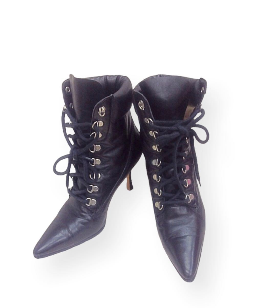 【未使用】MANOLO BLAHNIK マノロブラニク レースアップ ショートブーツ レディースショートブーツ ブーティ レザー レディースファッション ブーツ