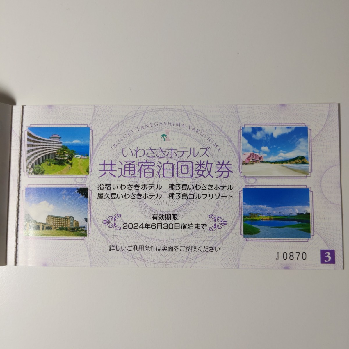 いわさきホテルズ共通宿泊回数券 2枚 鹿児島ホテル 宿泊 有効期限2024年6月30日 宿泊券