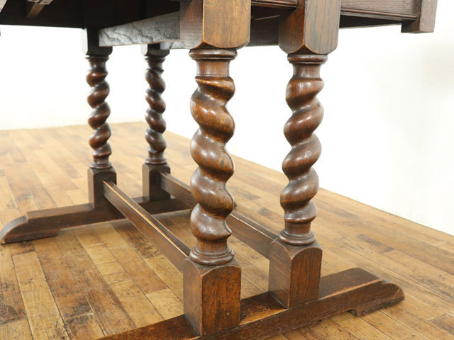 ツイストレッグ 伸長式ダイニングテーブル 中央に柱2本ずつの珍しいスタイル イギリスアンティーク家具 アンティークフレックス　58101_画像6