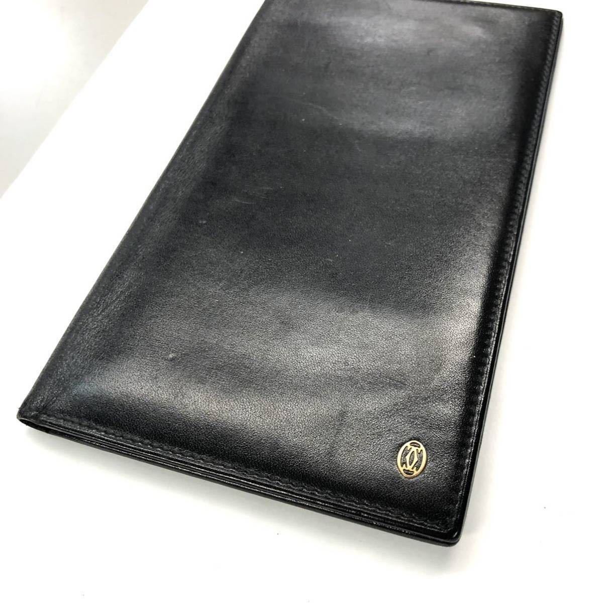 中古 Cartier カルティエ パシャ ドゥ カルティエ 2つ折長財布 二つ折り札入れ カーフ レザー 黒ブラック ゴールド金具　147028_画像4