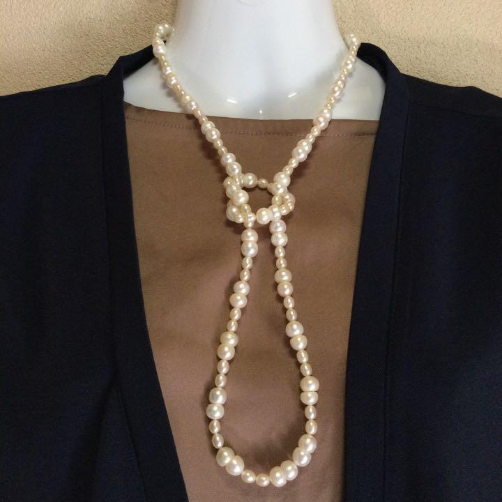 真珠最新作ロングネックレス本物淡水パール約82cm冠婚葬祭フォーマル