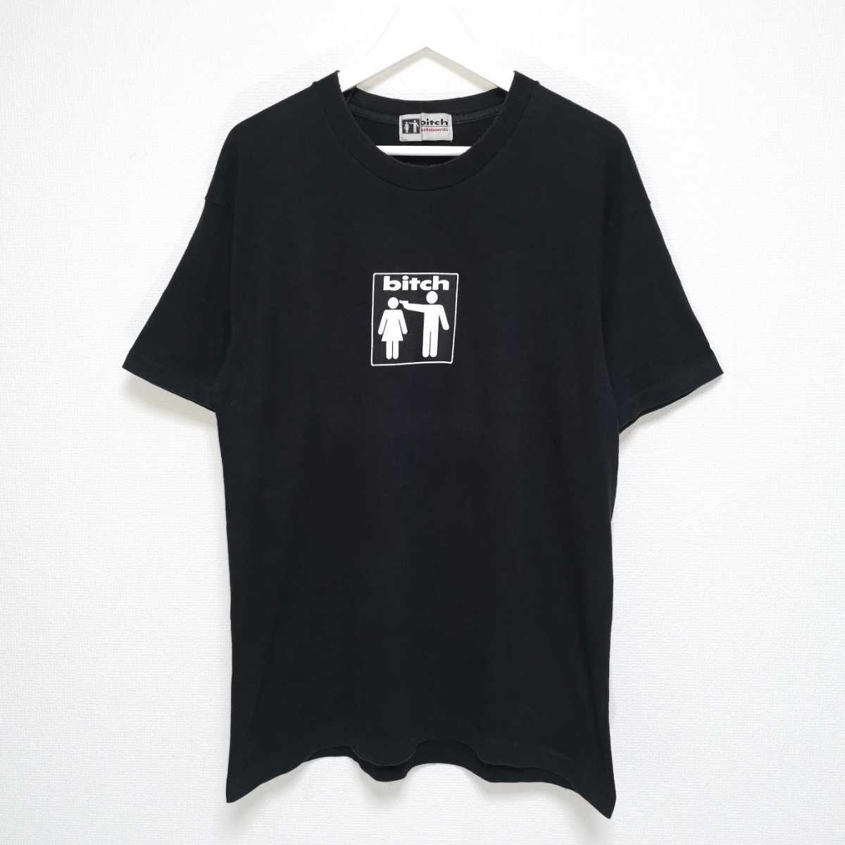 即決 L 90s bitch skateboards ビッチ Tシャツ 黒 USA製_画像1