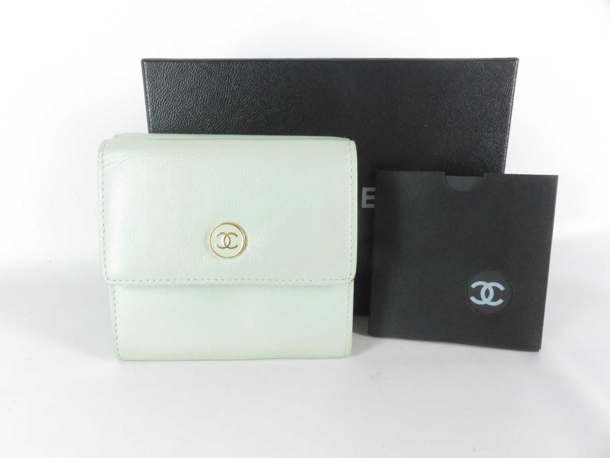 CHANEL シャネル ココボタン Wホック 二つ折り財布 水色 ブルー