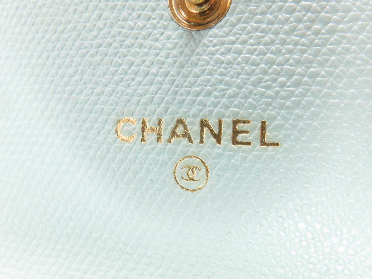 【良品】CHANEL シャネル　ココボタン　Wホック　二つ折り財布　水色　ブルー