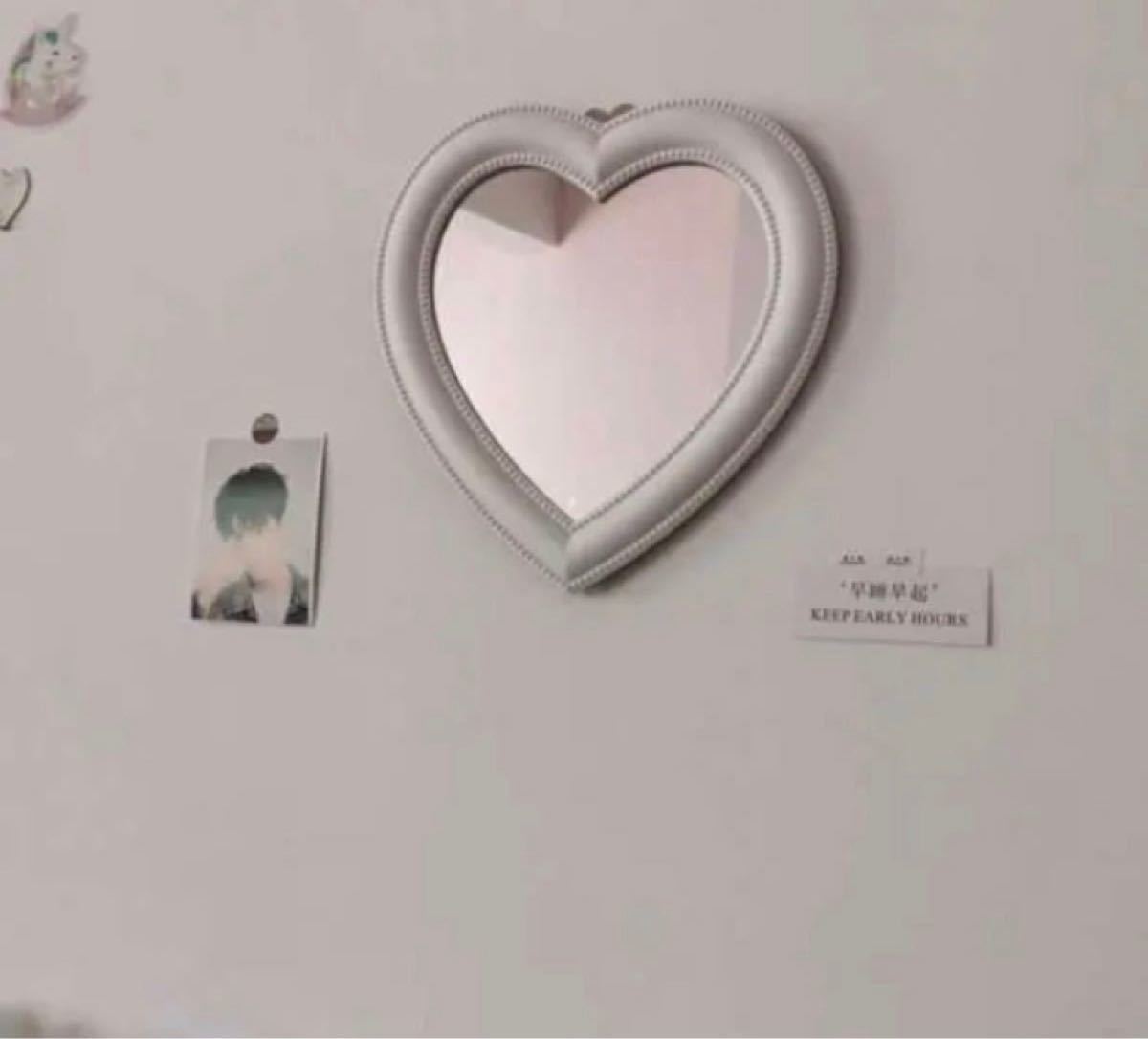 ハート型 ミラー 卓上 壁掛け メイク 鏡 インテリア 雑貨 韓国 ピンク