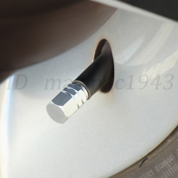 ■送料無料 即決■エア バルブ 4個セット シルバー アルミニウム製 キャップ ホイール タイヤ 汎用 軽量 銀色 エアー アルミ カスタム 43_装着イメージ