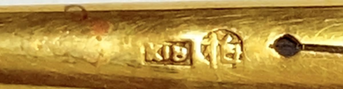 K18刻 結髪用 金製金具 笄 重8g 作家柏丸印 翡翠菊水彫金金具笄　_画像6