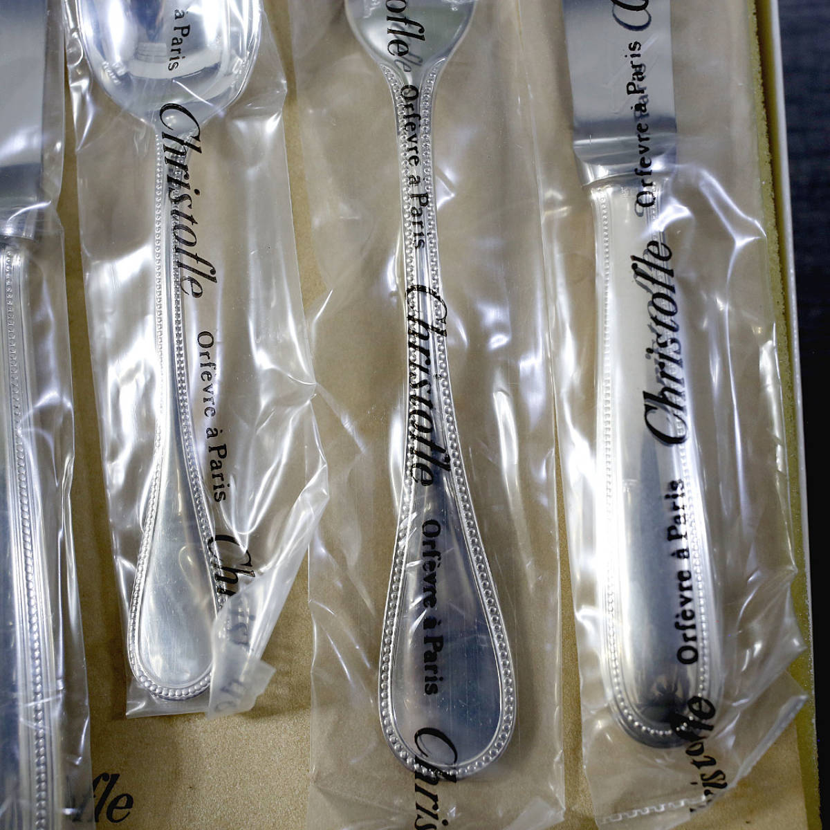 未使用品 6本セット】クリストフル スプーン フォーク ナイフ 保存布