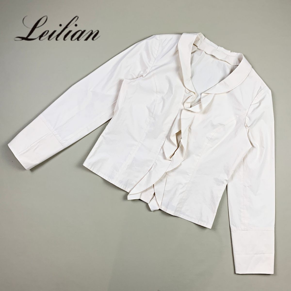 Leilian レリアン 襟フリル 長袖ブラウスシャツ レディース トップス 白 アイボリー サイズ9*HB495_画像1