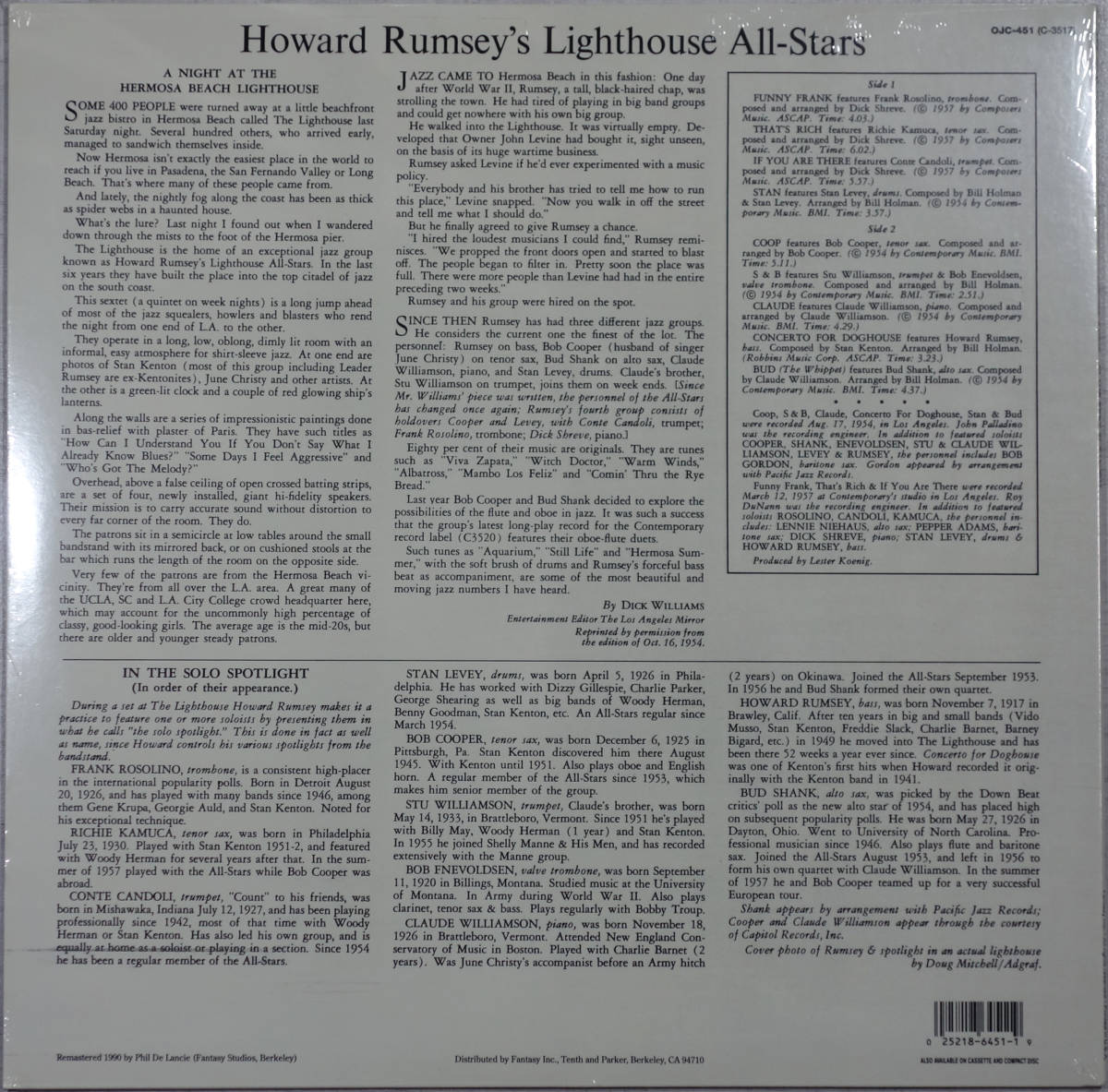 ◆HOWARD RUMSEY'S LIGHTHOUSE ALL-STARS/IN THE SOLO SPOTLIGHT (US OJC LP/Sealed) -Bud Shank, Claude Williamson, Conte Candoli_画像2