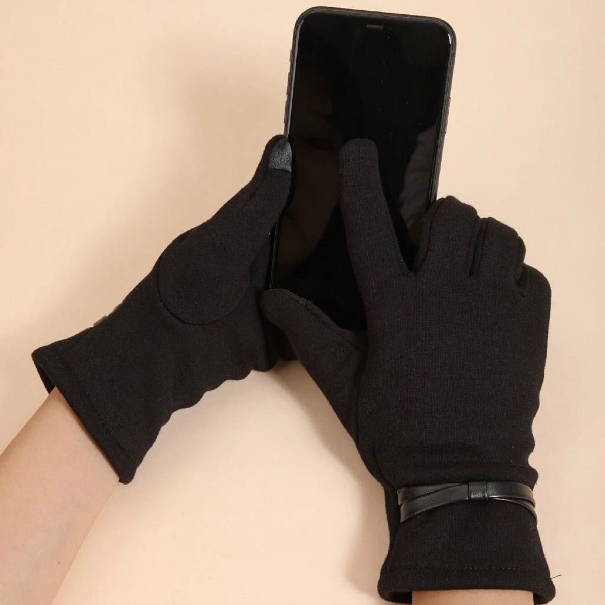 新品！人気！レディース手袋 リボン付き タッチパネル対応 ブラック スマホ対応 グローブ 手袋 GLOVE