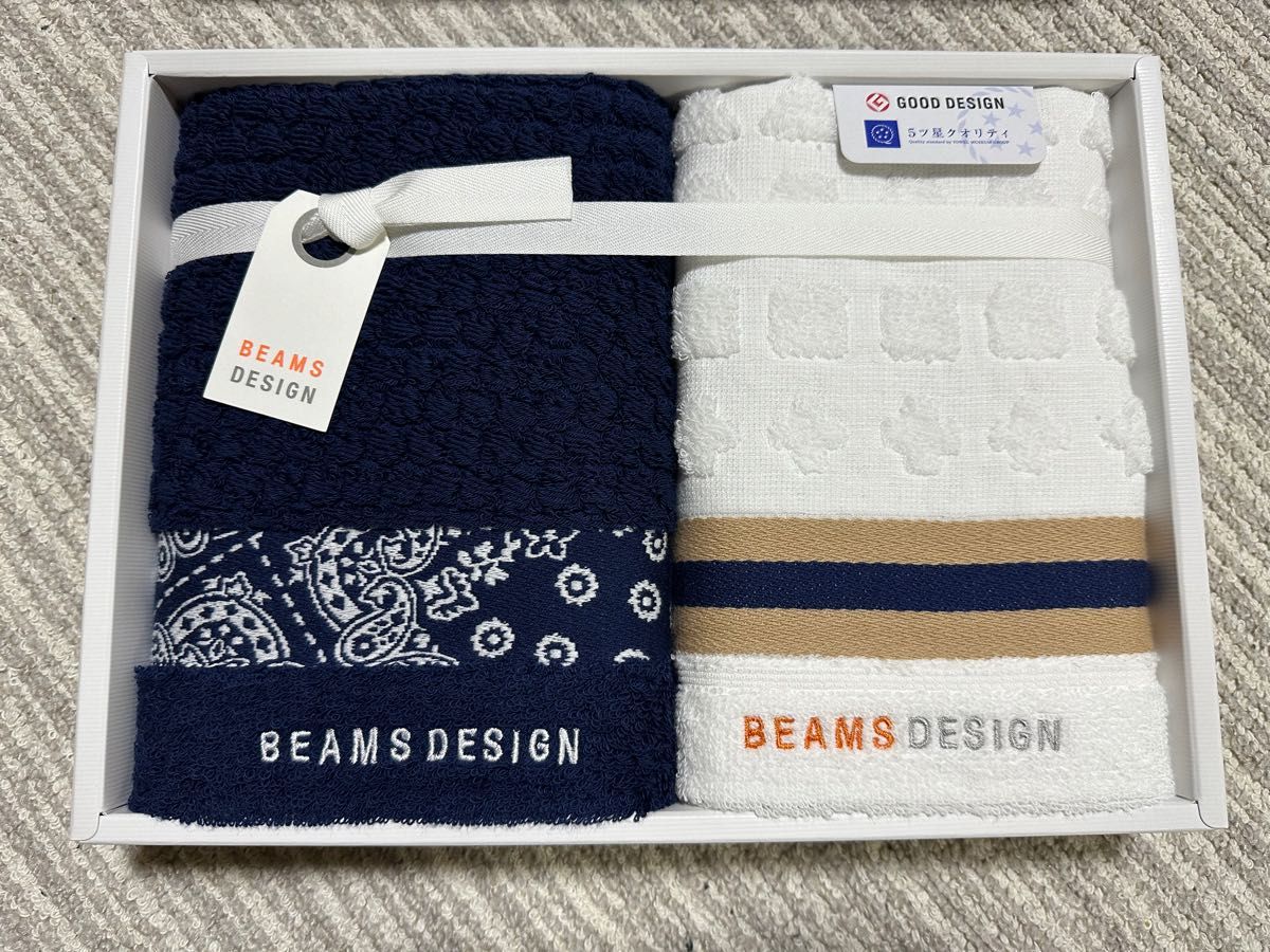 未使用　BEAMS DESIGN フェイスタオル＆ウォッシュタオル　ネイビー　ホワイト　紺　白