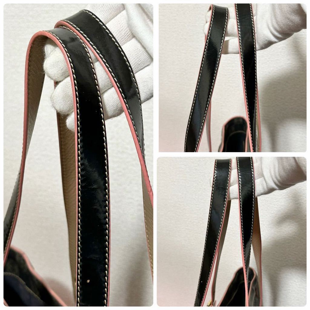 人気★ LOEWE ロエベ トートバッグ アナグラム 総柄 PVC ×エナメル A4可 チャーム付き ブラック ピンク