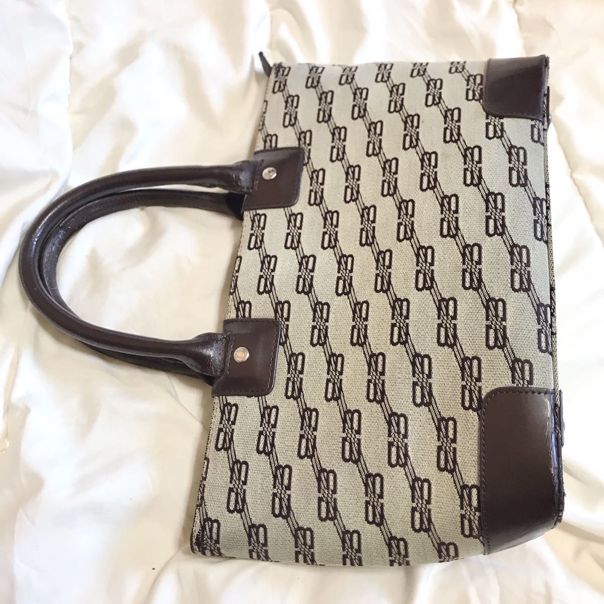 【最高級 希少】バレンシアガ ミニ トートバッグ BB ロゴ レザー 本革 茶色 BALENCIAGA 総柄