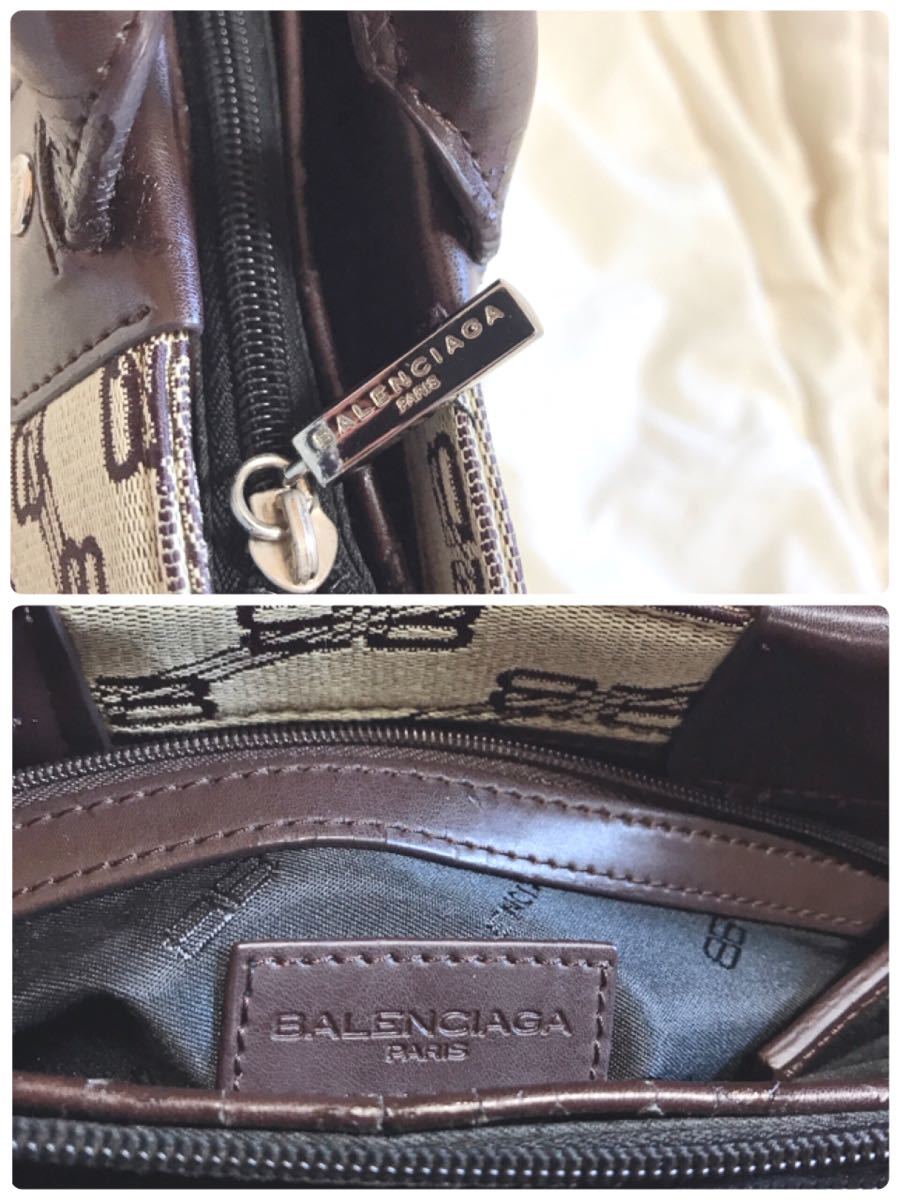 【最高級 希少】バレンシアガ ミニ トートバッグ BB ロゴ レザー 本革 茶色 BALENCIAGA 総柄