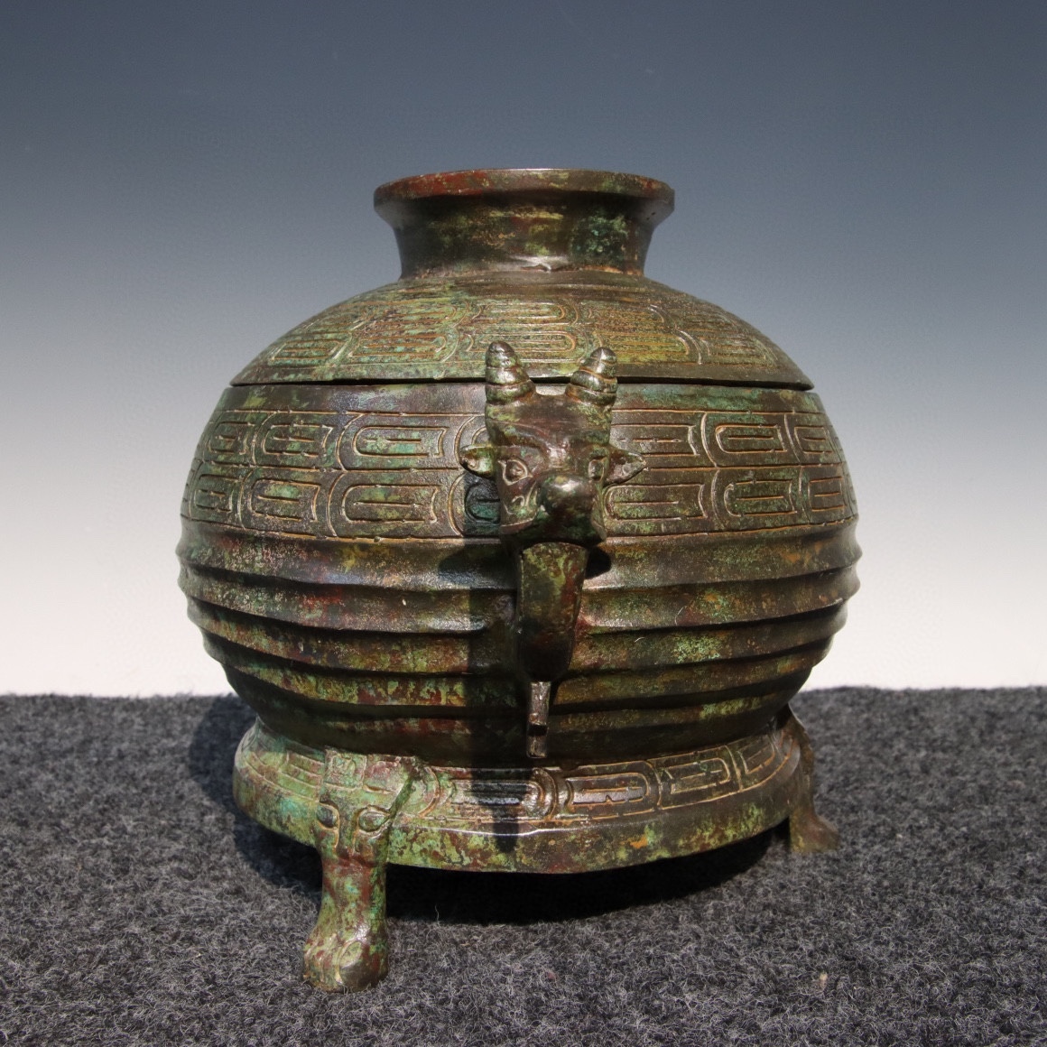 古びた蔵*古青銅器*古銅製*精工*銘文雙龍香炉】極細工 置物 古賞物