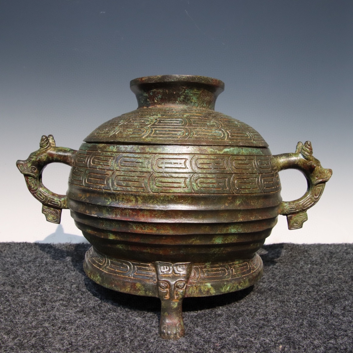 古びた蔵*古青銅器*古銅製*精工*銘文雙龍香炉】極細工 置物 古賞物