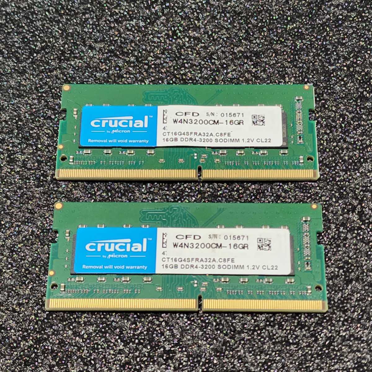 CRUCIAL DDR4-3200MHz 32GB (16GB×2枚キット) CT16G4SFRA32A.C8FE 動作確認済み ノートパソコン用  PCメモリ