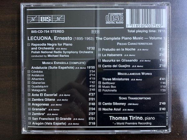 トーマス・ティリノ レオクーナ LECUONA / The Complete Piano Music Vol.1 輸入盤 7318590007549 ピアノと管弦楽のための黒人狂詩曲他_画像2