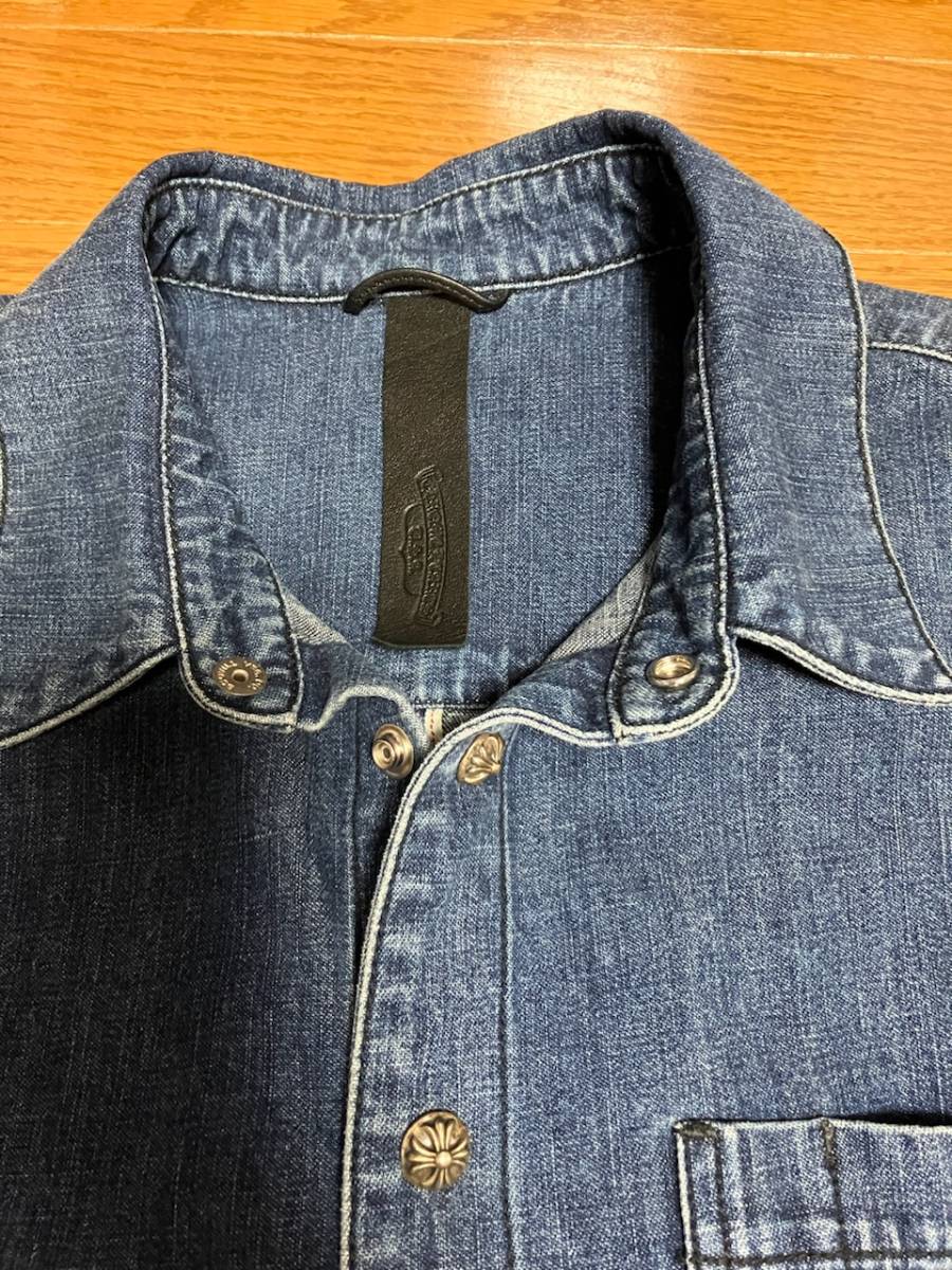 インボイス、タグ付 CHROME HEARTS LAST BITE クロスボールボタンシャツ デニムシャツ クロムハーツ 美品_画像2