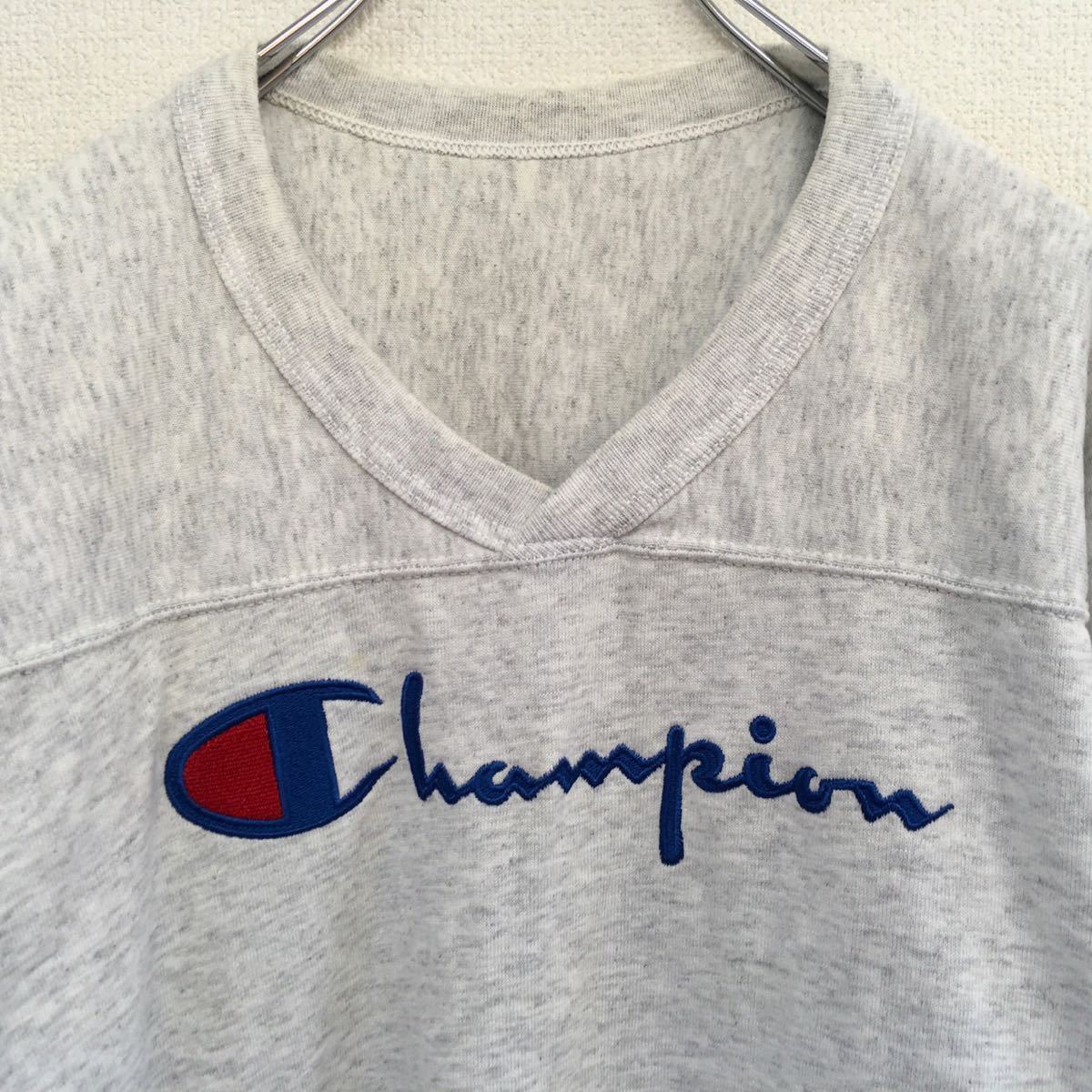 美品 USA製 アメリカ製 Champion チャンピオン ワイドフィット 半袖スウェットシャツ 刺繍ビッグロゴ メンズ US規格 Mサイズの画像4