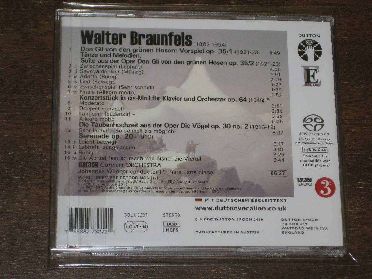 JOHANNES WILDNER ヴィルトナー & BBC / ブラウンフェルス 2016年発売 Dutton社 Hybrid SACD (CDLX7327) 輸入盤_画像2