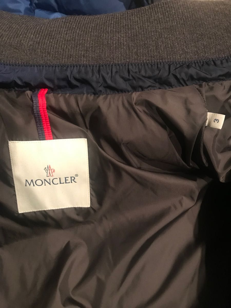 MONCLER Julio モンクレール　ジュリオサイズ３（L相当）ネイビーチェック　ウール×ナイロン切替