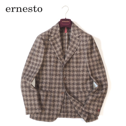 【定価13.7万・新品・44】ernesto（エルネスト）DJP232311 ウールナイロンハウンドトゥース シングル2Bジャケット ブラウン×ベージュ