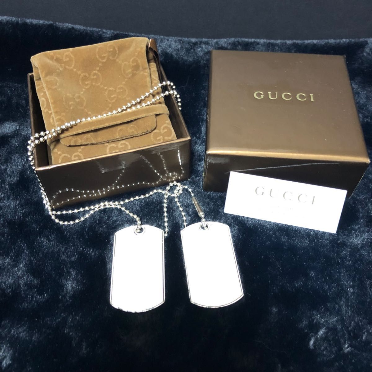 GUCCI グッチ ドッグタグ プレート2枚 ネックレス シルバー メンズ