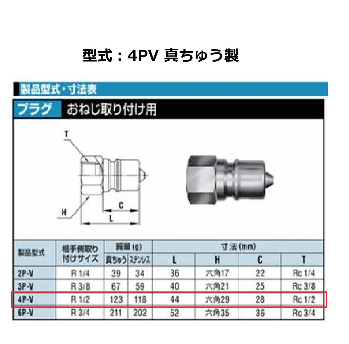 送料無料！新品価格：\2,788 を 激安 売切り 送料無料 真ちゅう製 SP-V カプラ FKM プラグ 日東工器 4P-V-BRS-FKM_画像2