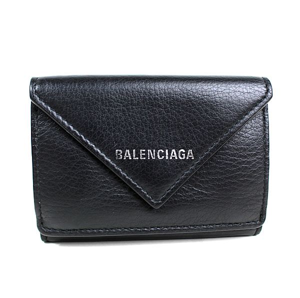 新作ウエア バレンシアガ　ミニ財布　財布　三つ折り財布　ブラック　黒　ペーパーミニウォレット　q369 服飾小物
