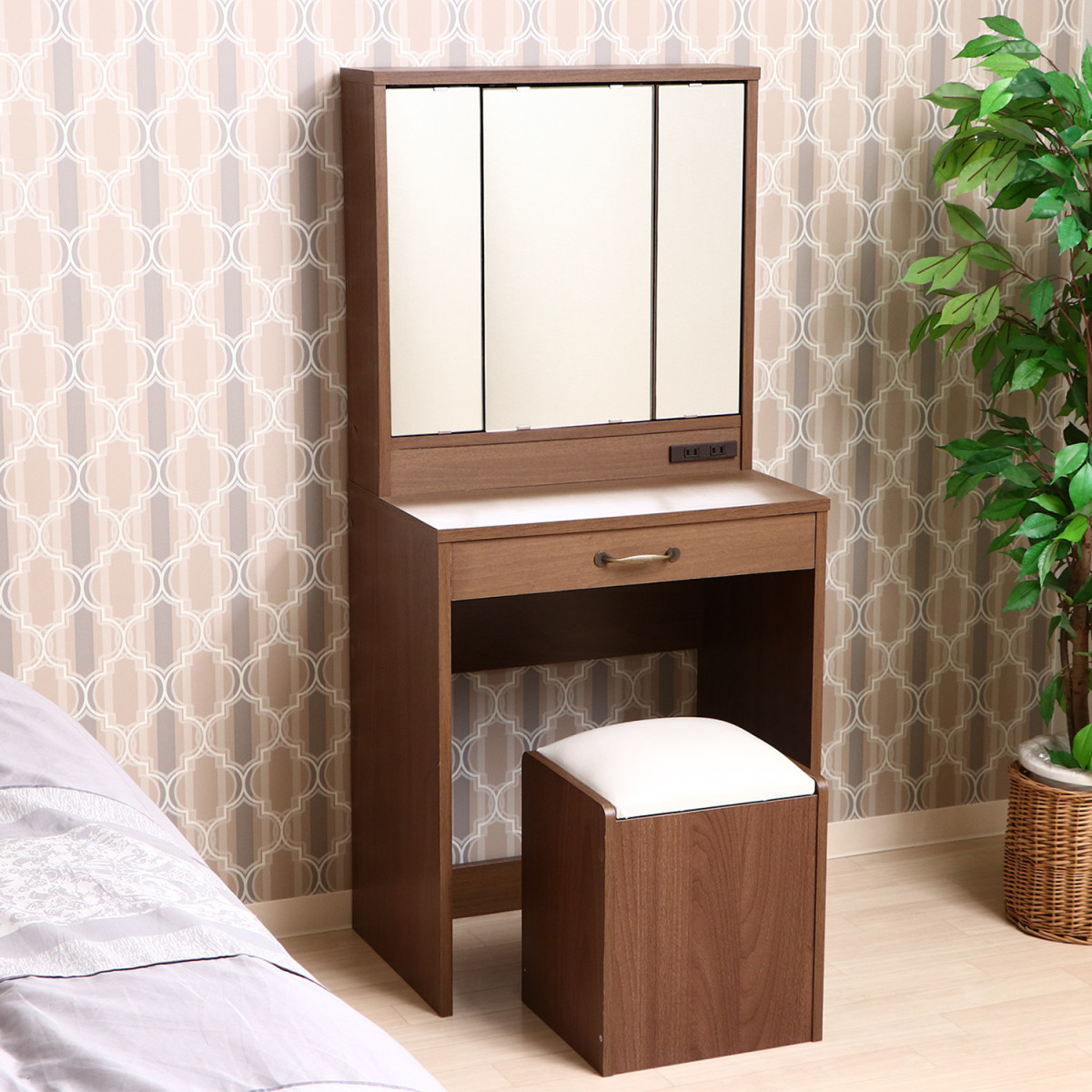  dresser three surface mirror chair attaching outlet attaching medium Brown [ new goods ][ free shipping ]( Hokkaido Okinawa remote island postage separately )