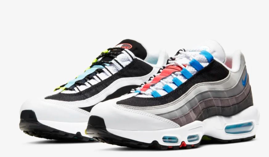 送料無料 26cm●NIKE AIR MAX 95 QS GREEDY 白 黒 黄 水色 ナイキ エア マックス グリーディー CJ0589-001 非対称 カラフル スニーカー_画像1