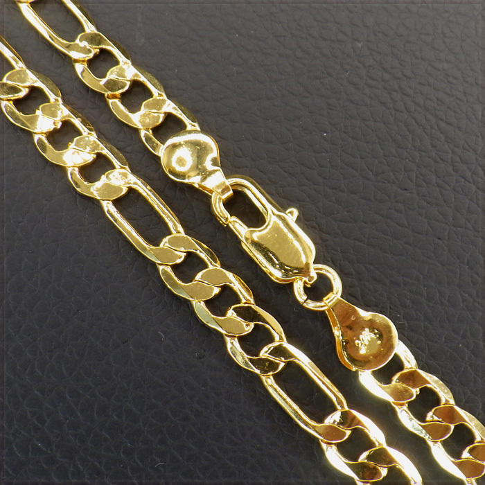 [NECKLACE] 24K GOLD PLATED FIGARO CHAIN 6面カット フィガロチェーン ゴールド ネックレス 6x670mm (24g) 【送料無料】 _画像4