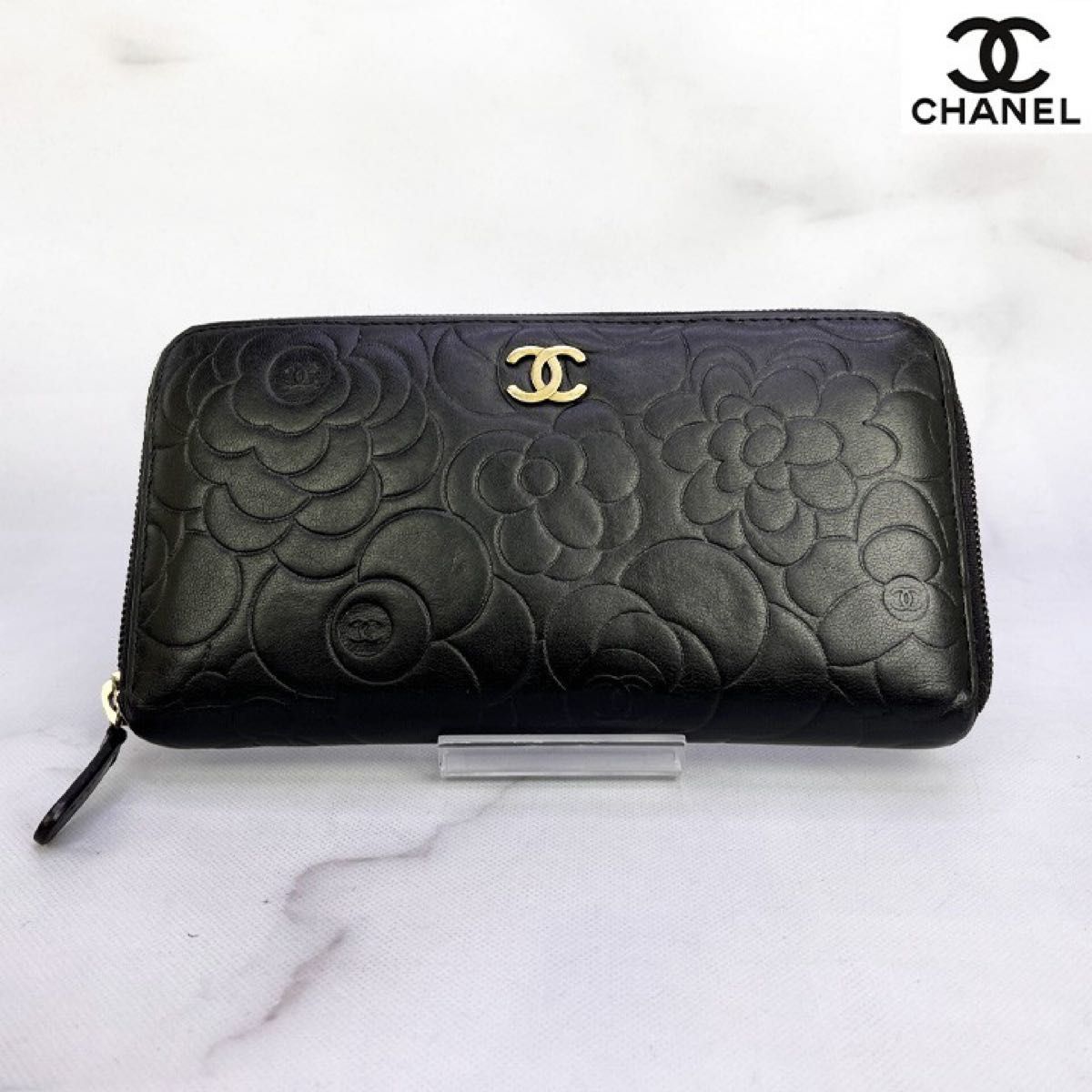 350 超美品 CHANEL シャネル カメリア ラウンドファスナー長財布 