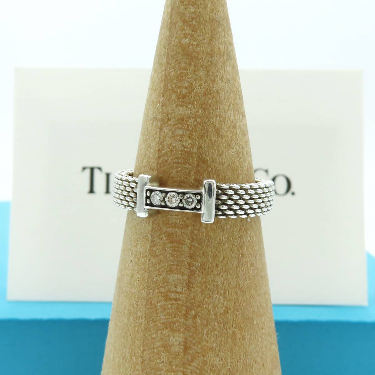 希少 未使用 Tiffany&Co. ティファニー サマセット 3P ダイヤモンド リング 9号 指輪 SV925 メッシュ TT2_画像2