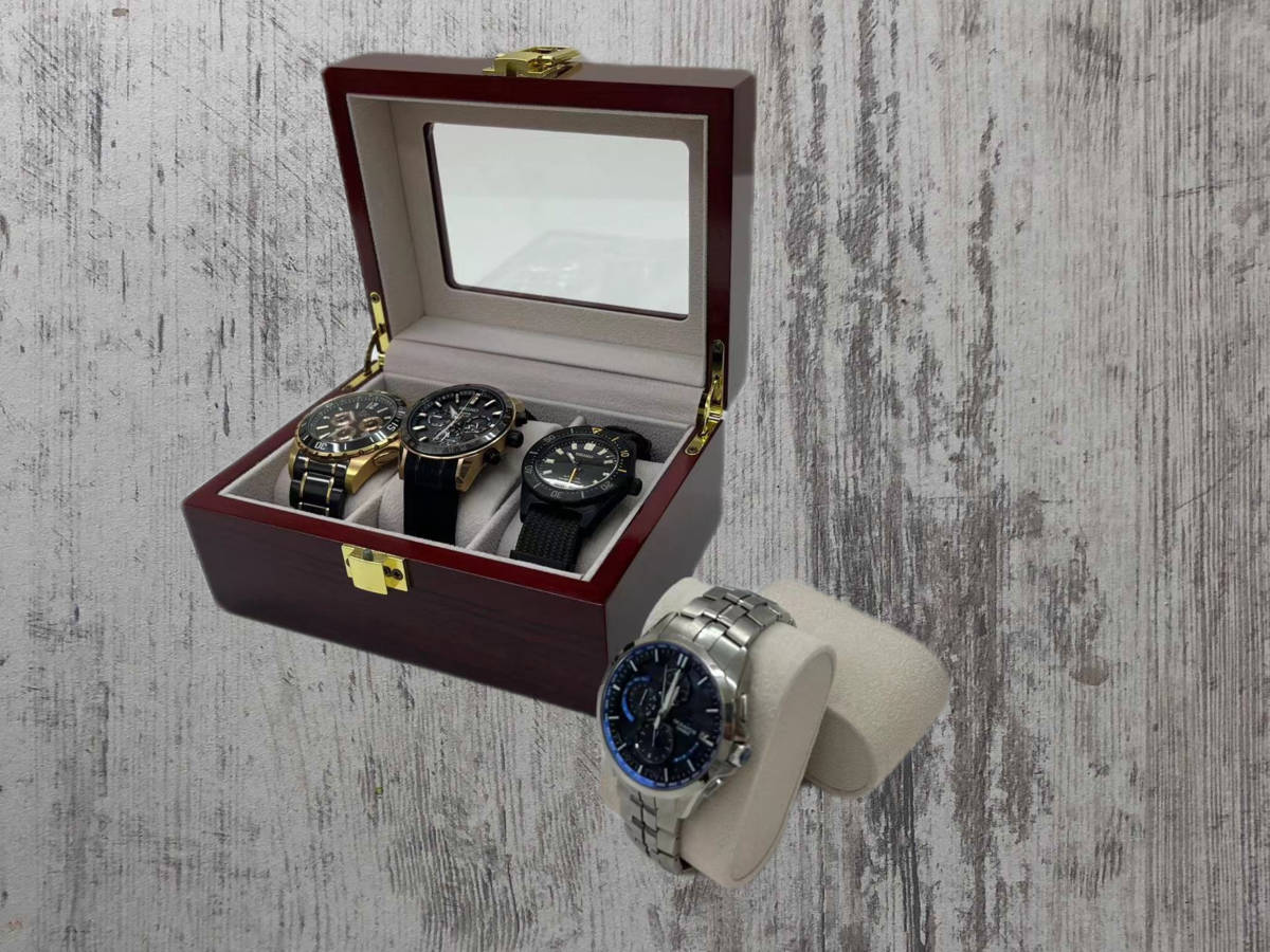 腕時計収納ケース 3本用 赤色 高級木製 透明窓付きコレクションケース 展示ボックス 収納ボックス ウォッチ 展示 腕時計 ケース_画像5