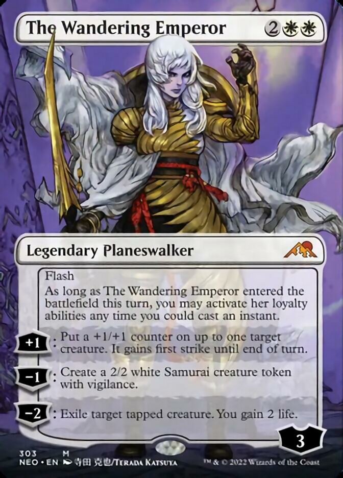 【値下げ】 放浪皇 え白 1枚(3枚在庫x Showcased/ Dynasty Neon /神河:輝ける世界/Kamigawa: Emperor(MTG Wandering Borderless)/The NEO 良品 英 白